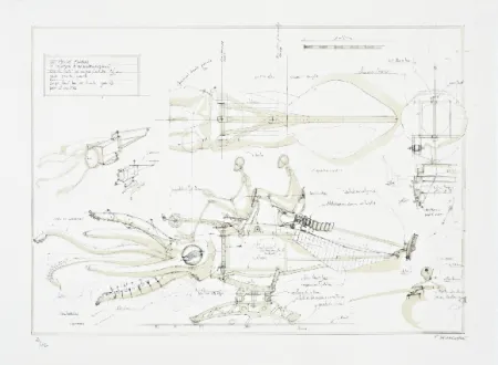 リトグラフ Delarozière - Le calamar a retropropulsion