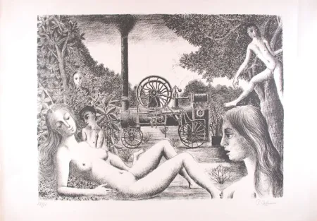 リトグラフ Delvaux - La Locomobile