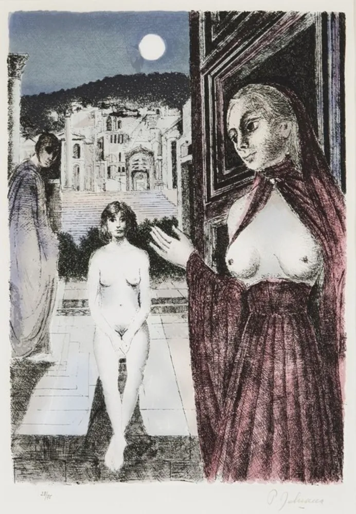 シルクスクリーン Delvaux - Paul Delvaux (1897–1994) – La Reine de Saba – Silkscreen print on tissue paper – 1982