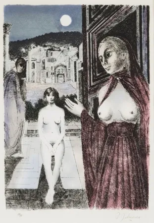 シルクスクリーン Delvaux - Paul Delvaux (1897–1994) – La Reine de Saba – Silkscreen print on tissue paper – 1982