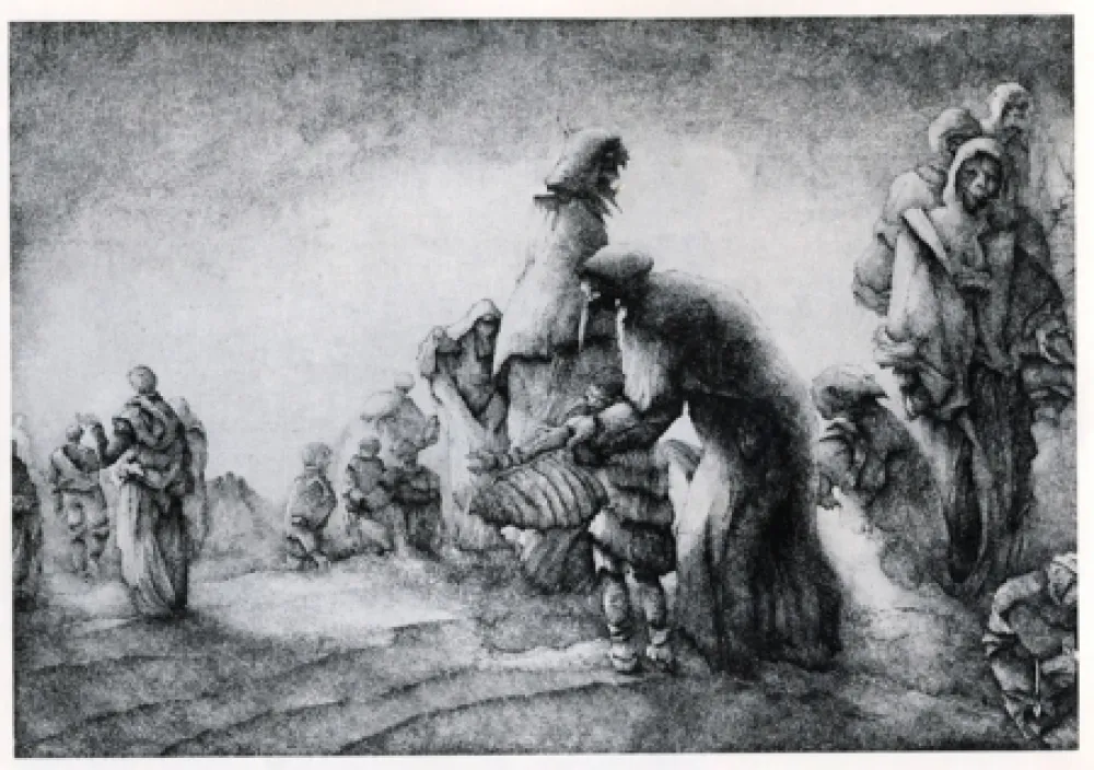 彫版 Desmazières - Un Maman apprenant a son fils a voler