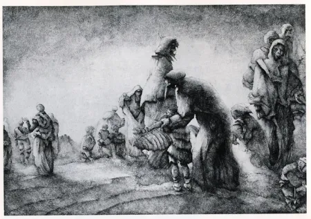 彫版 Desmazières - Un Maman apprenant a son fils a voler