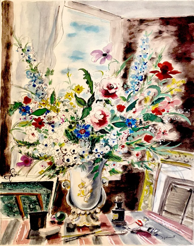 リトグラフ Dignimont - Bouquet dans l'atelier