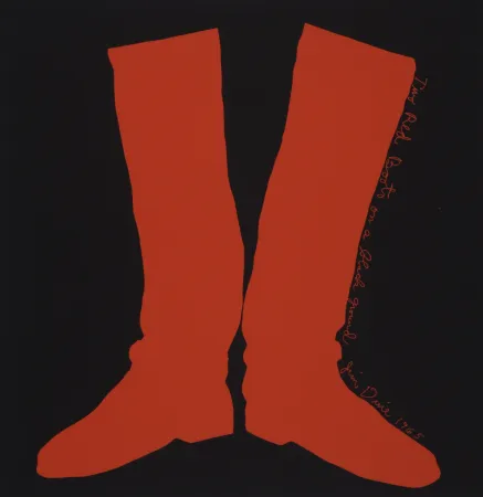 シルクスクリーン Dine - Two Red Boots on a Black Ground, 1968
