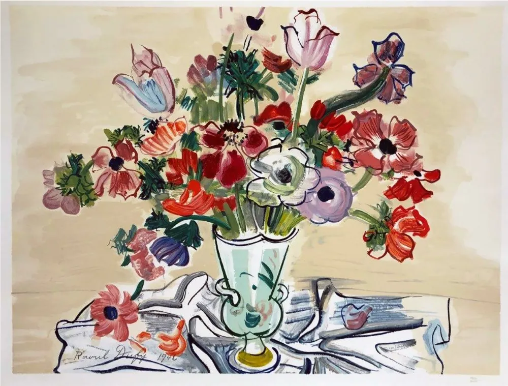 リトグラフ Dufy - ANÉMONES (1942).