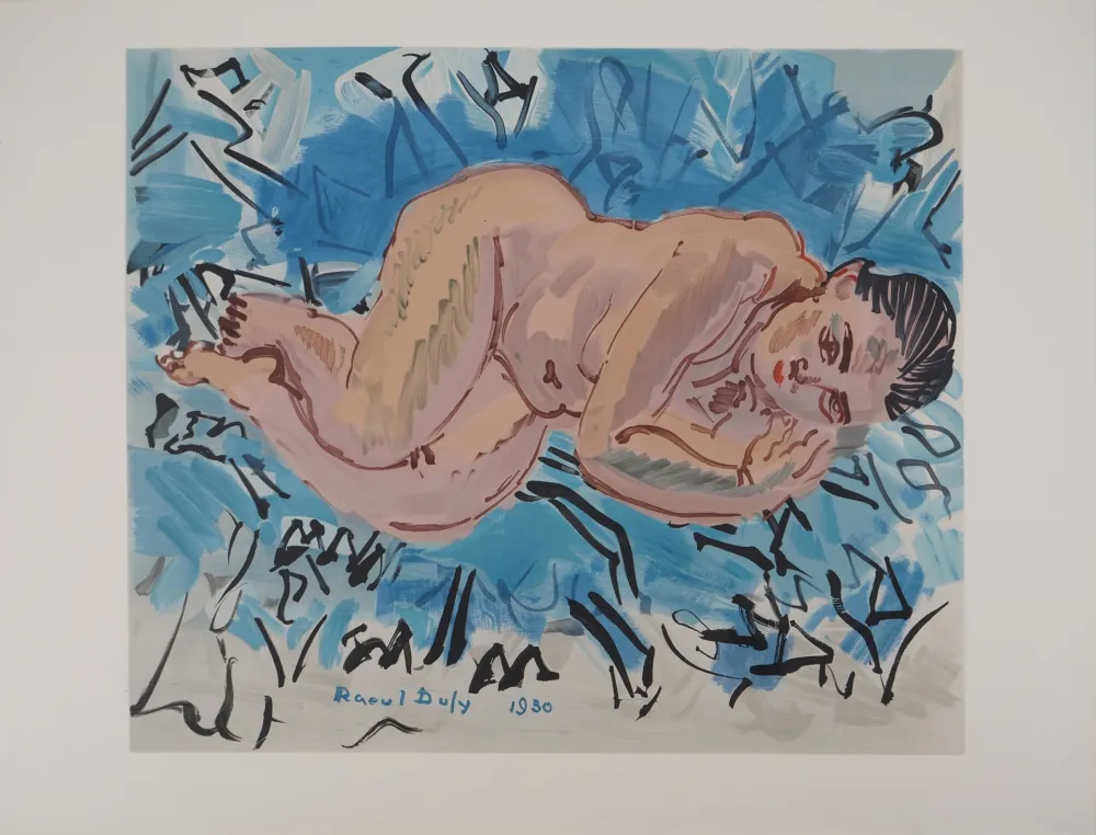 リトグラフ Dufy - Nu sur un fond bleu