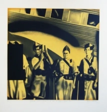 リトグラフ Equipo Realidad - Legionarios ante un JUNKER en su vuelo de Africa a Sevilla 1936