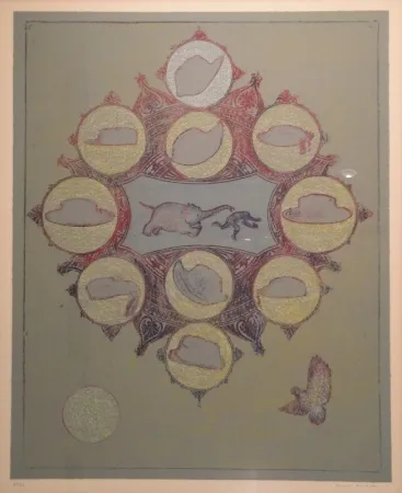 リトグラフ Ernst - Le singe poursuivi par un éléphant pour un vol de chapeau