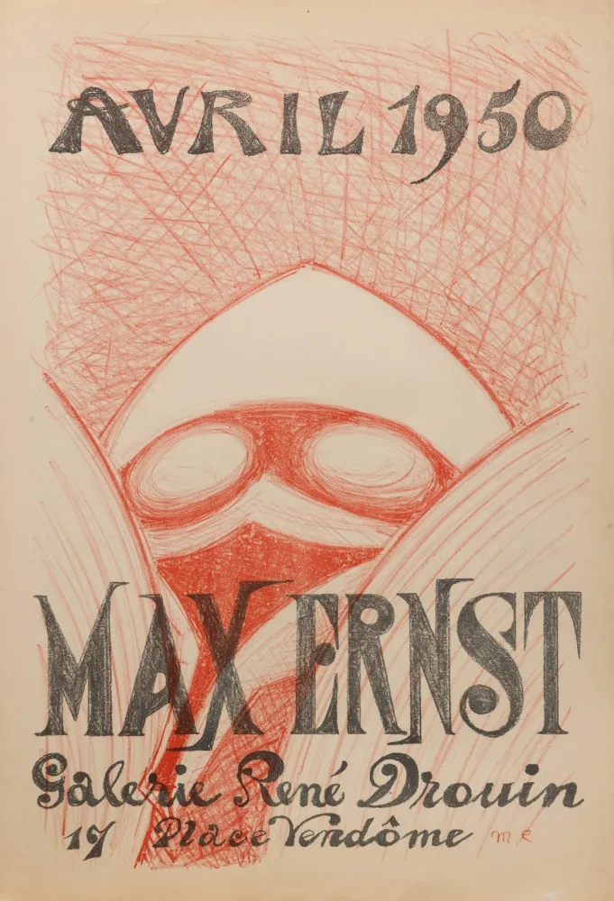 リトグラフ Ernst - MASQUE. [Affiche pour une exposition à la galerie René Drouin]