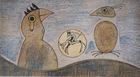 リトグラフ Ernst - Rêve surréaliste : les coqs