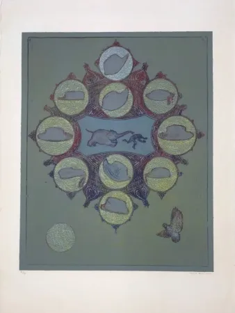 リトグラフ Ernst - Singe poursuivi par un éléphant pour un vol de chapeau 