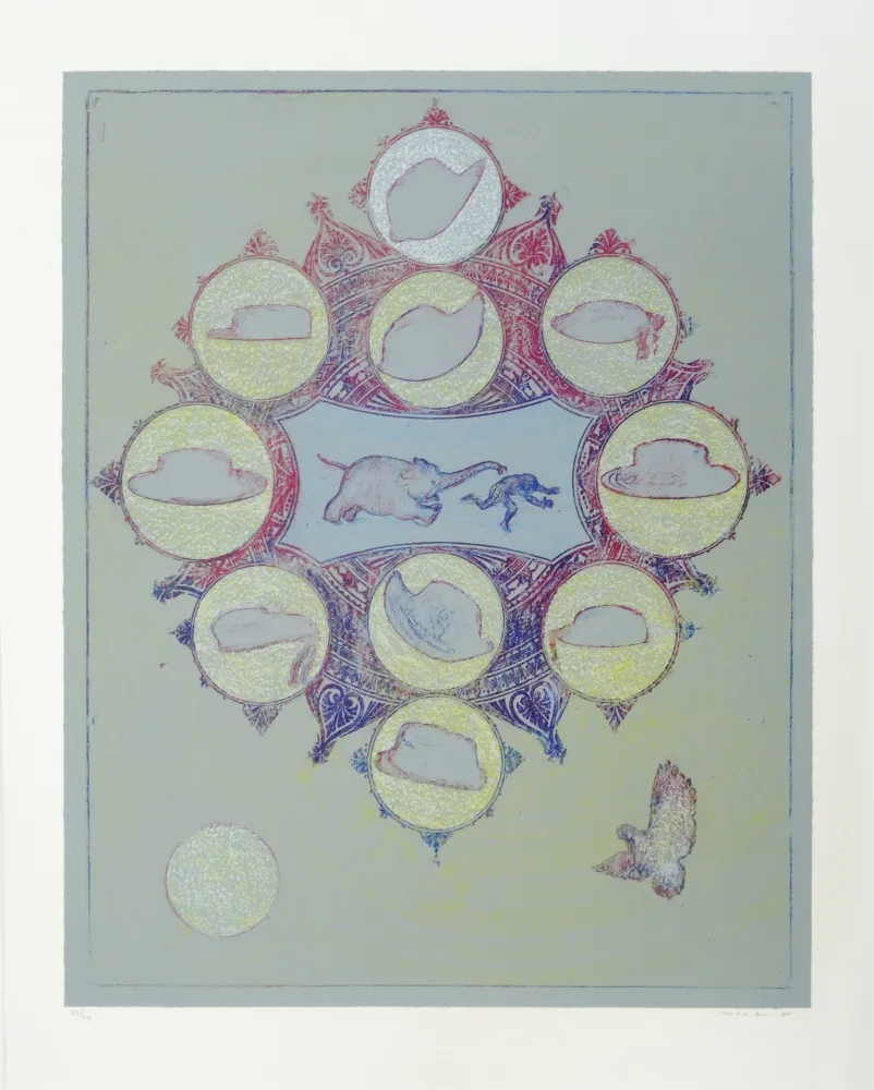 リトグラフ Ernst - Singe poursuivit par un éléphant