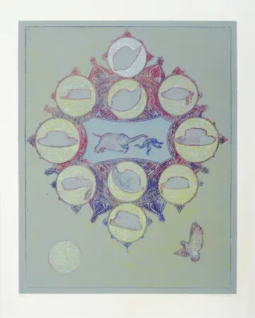 リトグラフ Ernst - Singe poursuivit par un éléphant