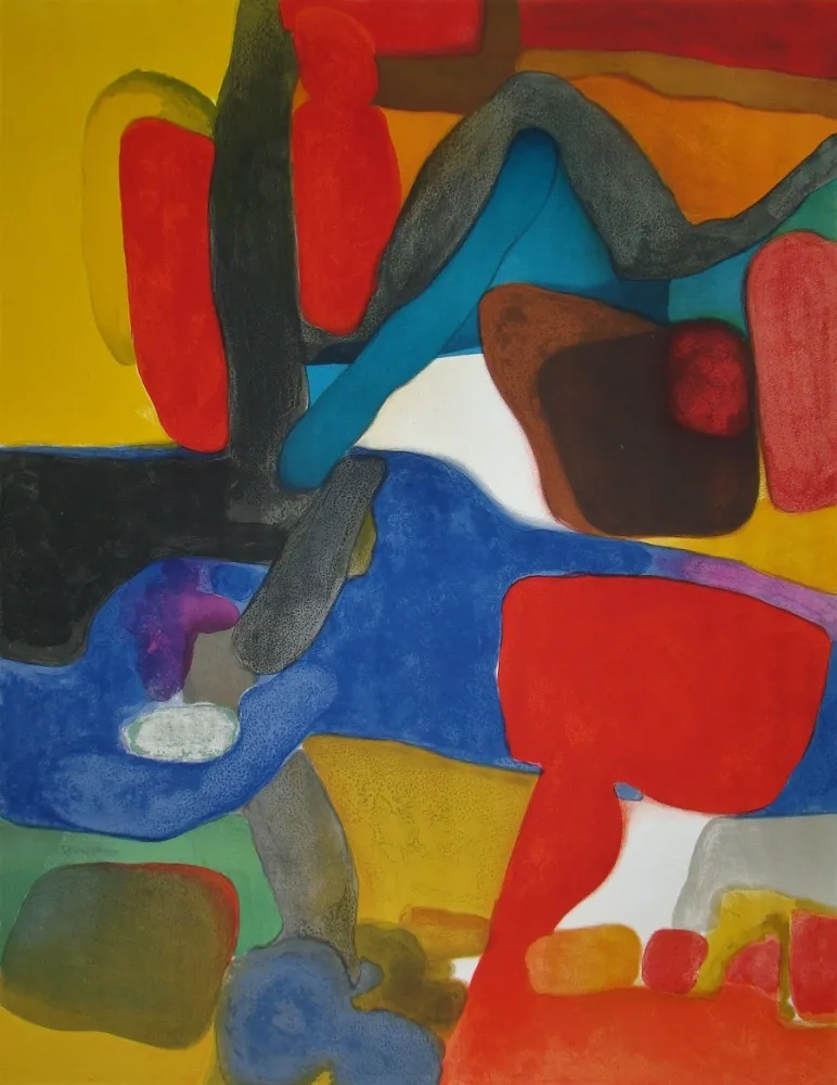 リトグラフ Esteve - Composition rouge et bleu