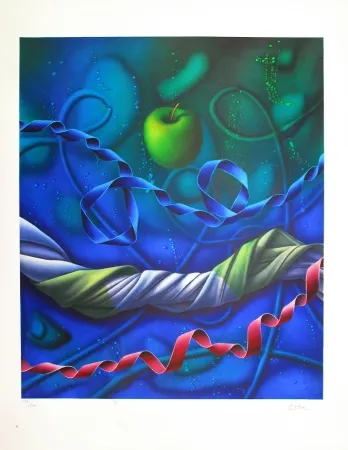 リトグラフ Etien' - Pomme dans l'espace / Apple in Space