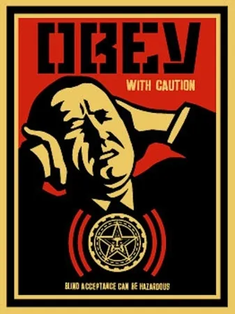シルクスクリーン Fairey - Obey with Caution 
