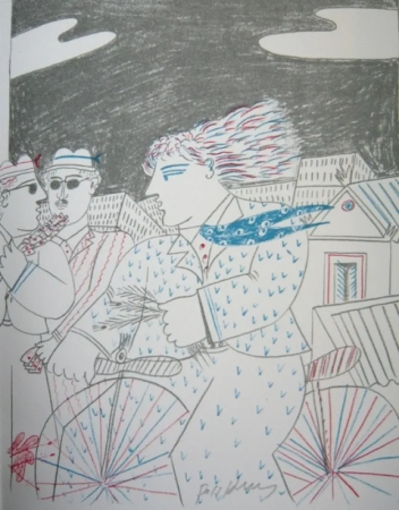 リトグラフ Fassianos - Homme bleu