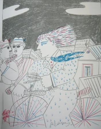 リトグラフ Fassianos - Homme bleu