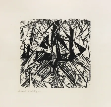 木版 Feininger - Barke und Brigg auf See (Segler)