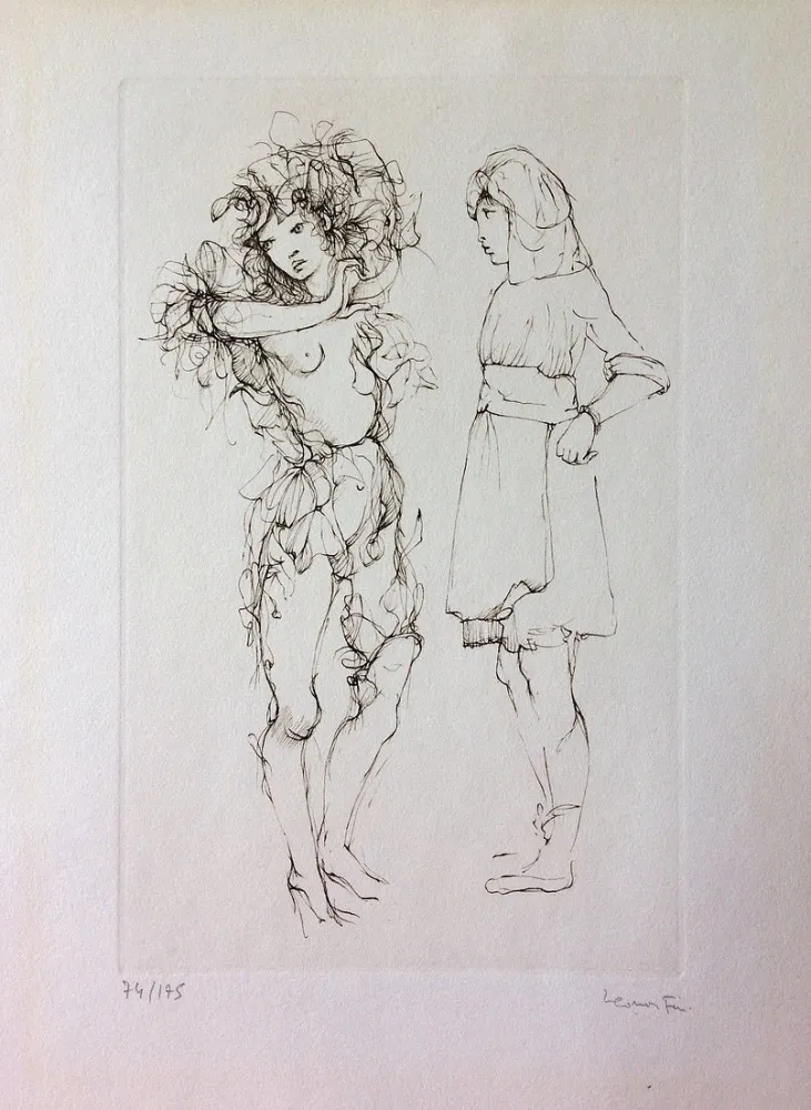 エッチング Fini - Deux personnages. Eau-forte. Signé.