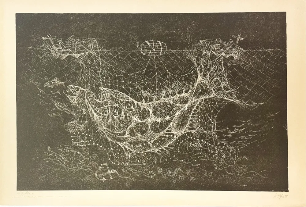 リトグラフ Fischer - La pêche au filet