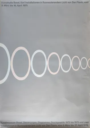 シルクスクリーン Flavin -  Kunsthalle Basel, fünf Installationen in fluoreszierendem Licht von Dan Flavin. 8. März bis 16. April 1975. 