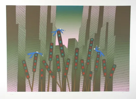 シルクスクリーン Folon - City Lights - Les lumières de la ville