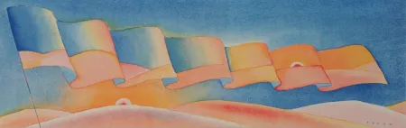 シルクスクリーン Folon - Étendard au coucher de soleil