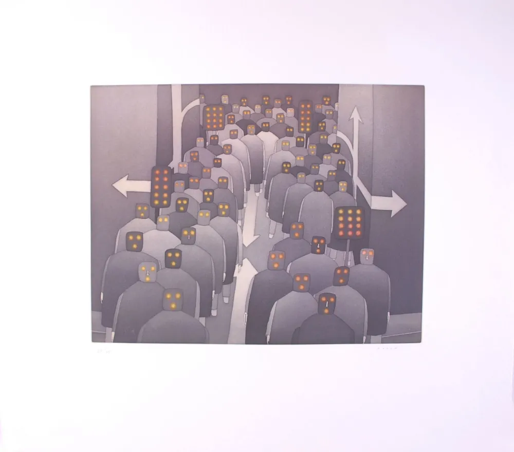 エッチングと　アクチアント Folon - The Crowd II - La Foule II