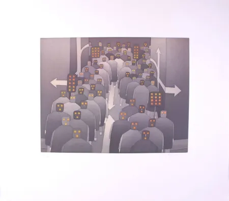 エッチングと　アクチアント Folon - The Crowd II - La Foule II