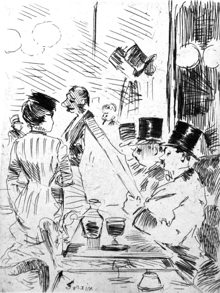 エッチング Forain - Le cafè de la nouvelle Athènes