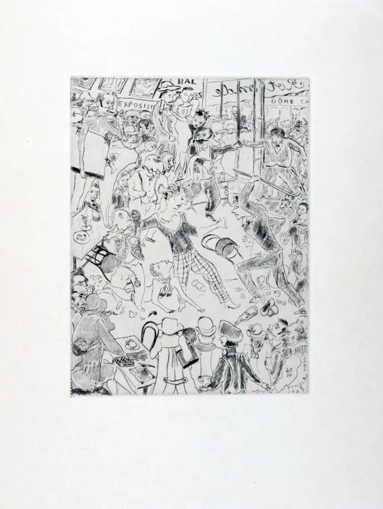 エッチング Foujita - À LA ROTONDE. Tableaux de Paris 1927. Gravure originale.