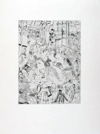 エッチング Foujita - À LA ROTONDE. Tableaux de Paris 1927. Gravure originale.