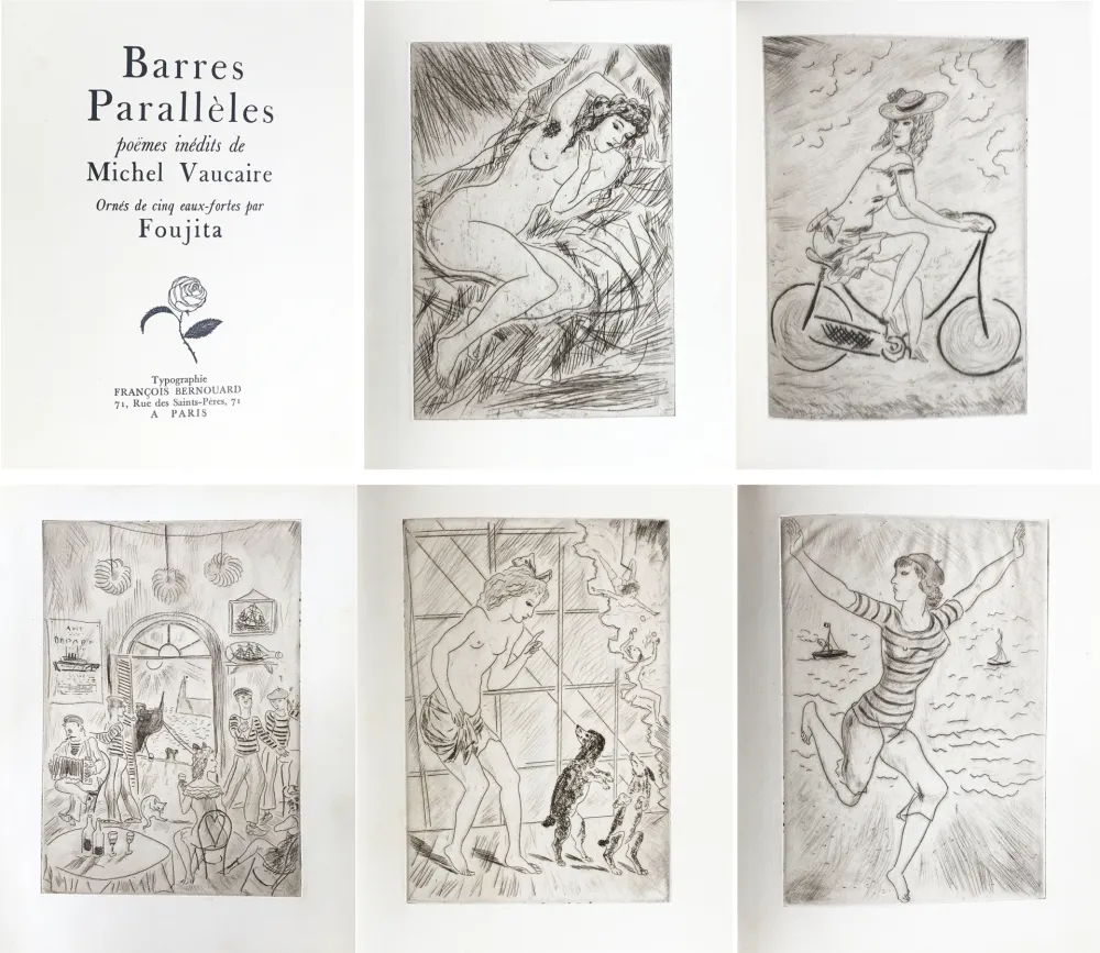 挿絵入り本 Foujita - BARRES PARALLÈLES. 5 eaux-fortes originales de FOUJITA (1927)‎ 