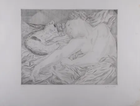 彫版 Foujita - La Femme au chat, 1927 - Hand-signed