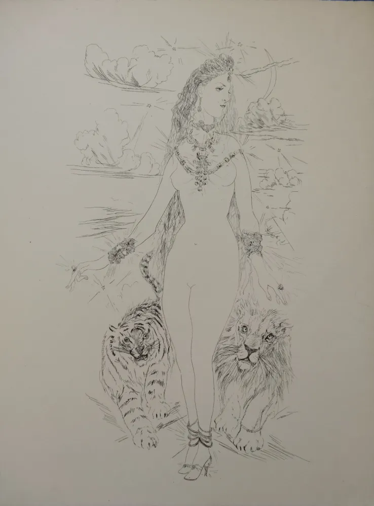 彫版 Foujita - La Rivière Enchantée - Nu aux tigres