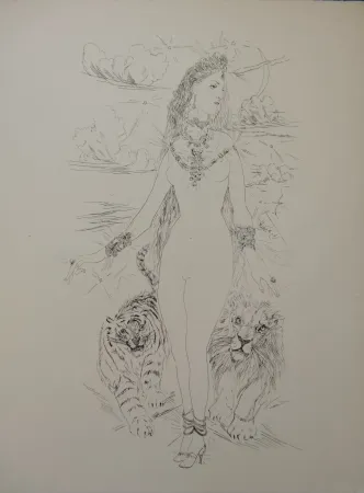 彫版 Foujita - La Rivière Enchantée - Nu aux tigres