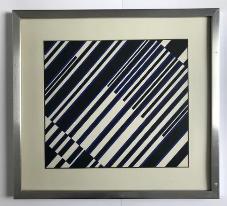 シルクスクリーン Fruhtrunk - Sans titre (Progression à rayures en noir, blanc, bleu)