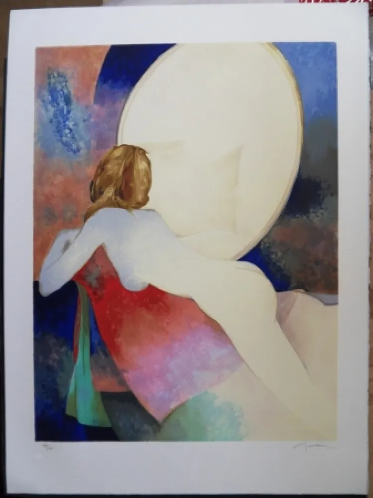 リトグラフ Gaveau - Nu au miroir