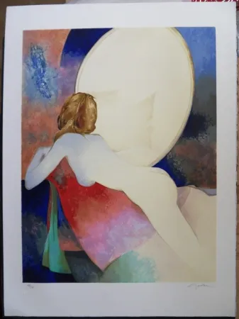 リトグラフ Gaveau - Nu au miroir