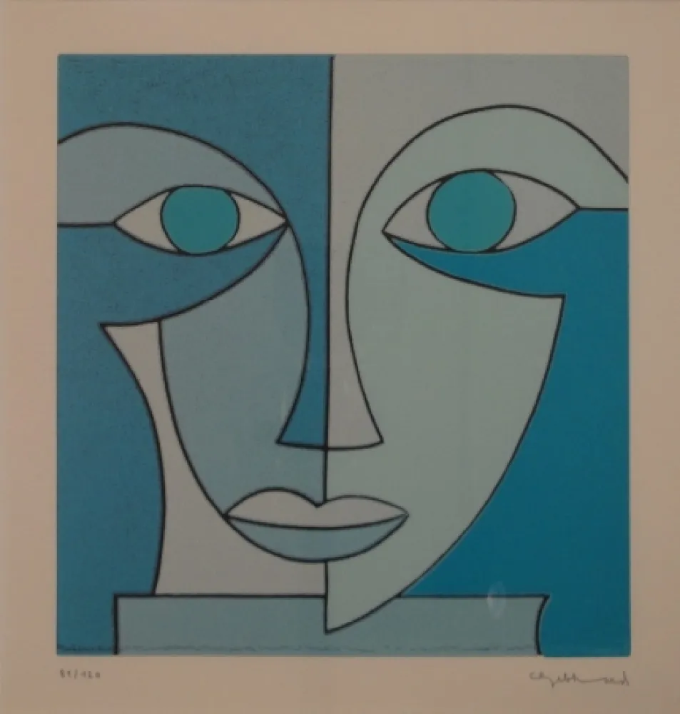 リノリウム彫版 Gebhard - Blauer Kopf