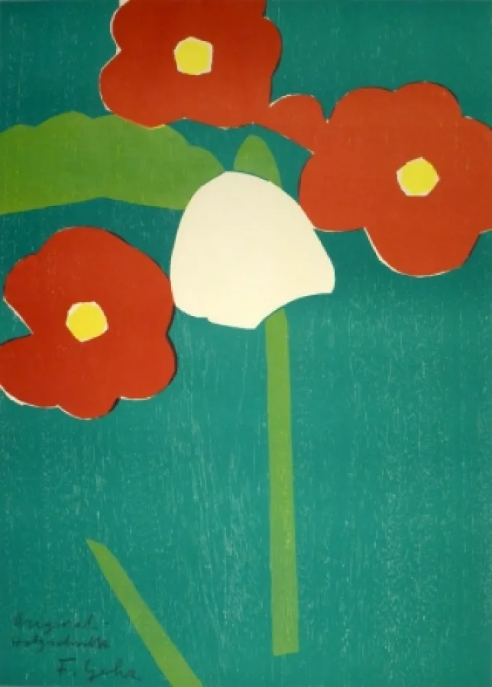 木版 Gehr - Schneeglöckchen und Primeln