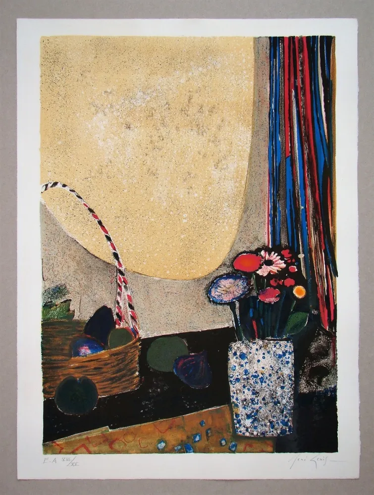 リトグラフ Genis - Nature morte au bouquet