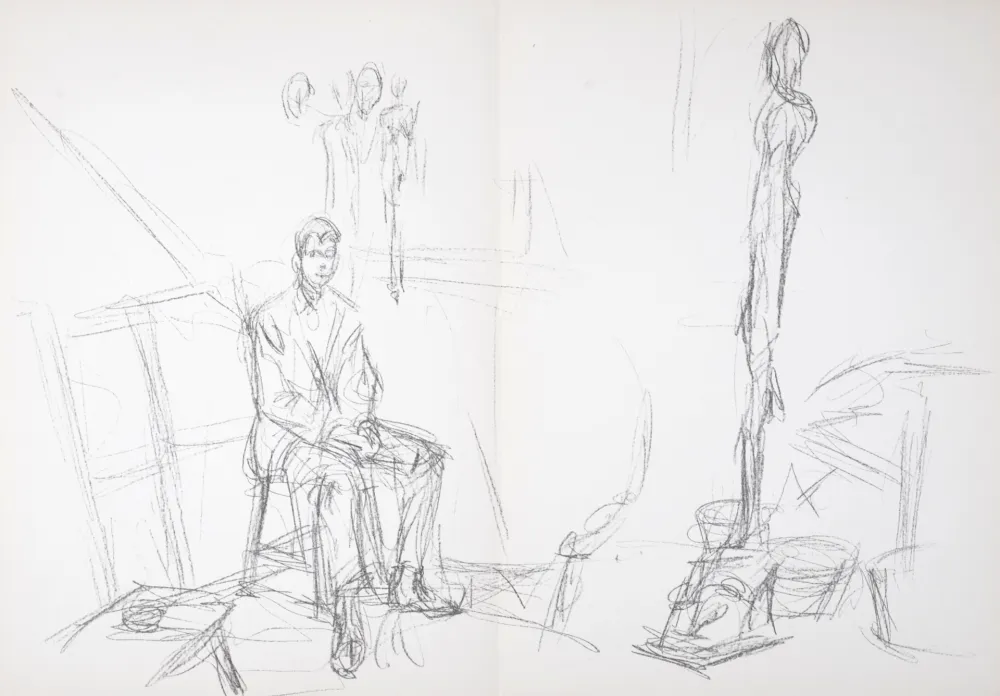 リトグラフ Giacometti - Homme assis et sculptures, 1961
