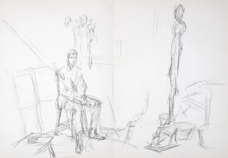 リトグラフ Giacometti - Homme assis et sculptures, 1961