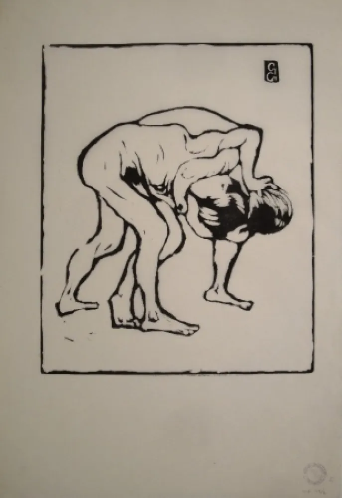 木版 Giacometti - La Lotta I. – Ringende Knaben. – Diego und Alberto