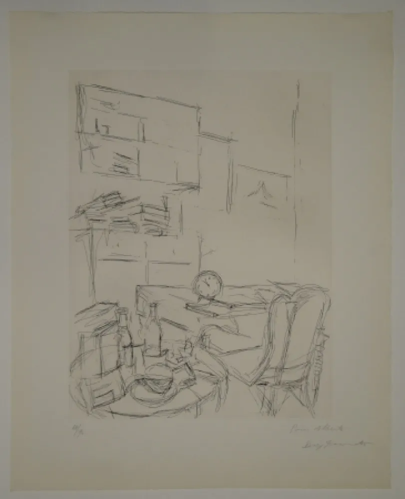 エッチング Giacometti - Le Réveil dans la chambre rue Hippolyte Maindron / Le Réveille-matin (The Alarm Clock). 