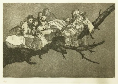 エッチング Goya - Andarse Po Las Ramas; Disparate Ridiculo, (plate 3 from Los Proverbios)
