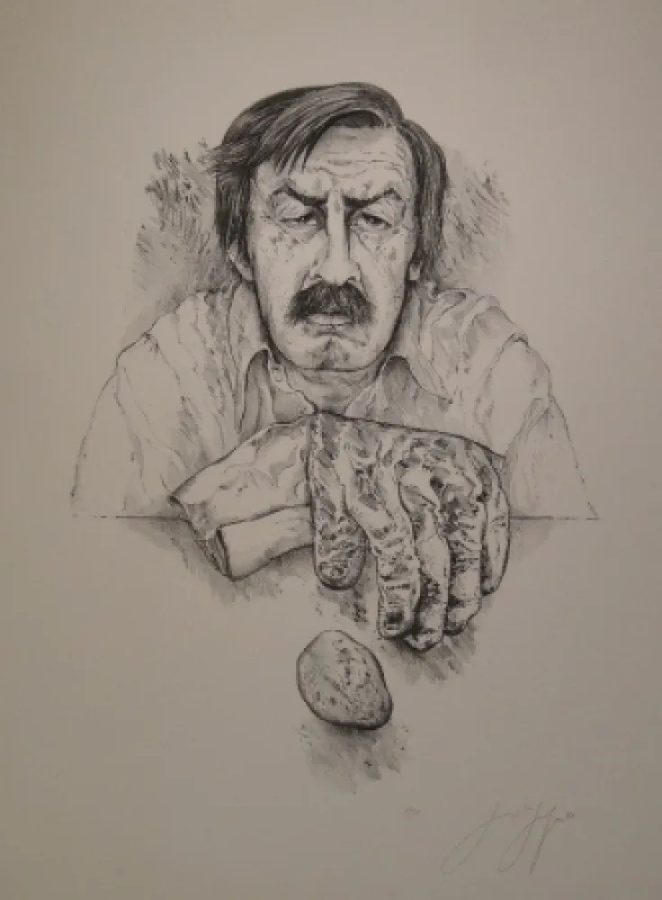 リトグラフ Grass - Selbst mit Handschuh und Stein