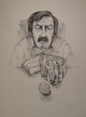 リトグラフ Grass - Selbst mit Handschuh und Stein